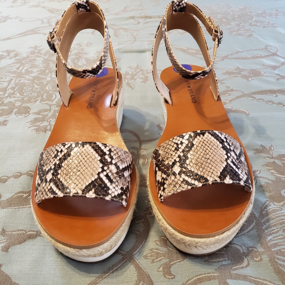 Lucky Brand Jeneka Snakeskin Tan Black Espadrille Platform Sandals Women 8.5 - Picture 4 of 12